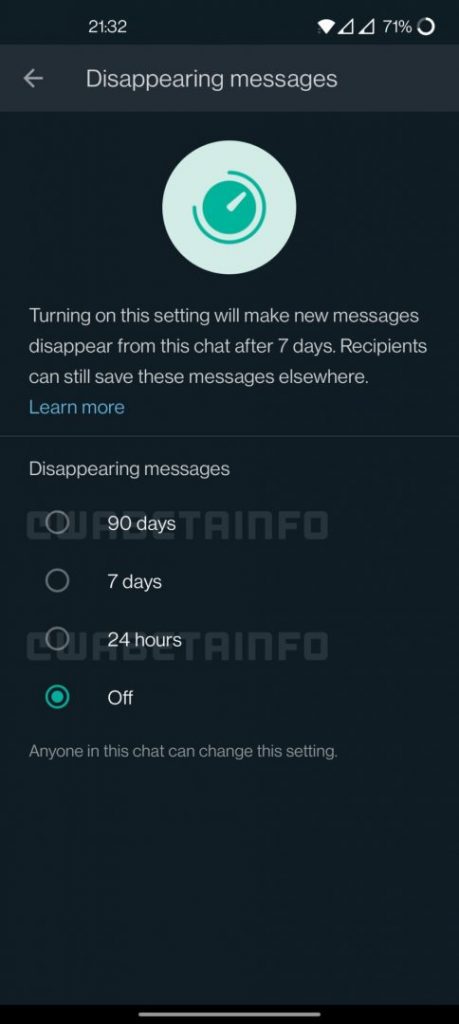 WhatsApp Disappearing messages